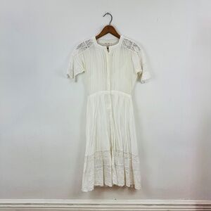 Loveshackfancy white cotton dress with crochet panels